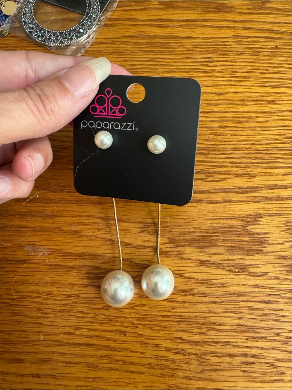 Paparazzi White Pearl Studs with Long Drop Pearl Earrings